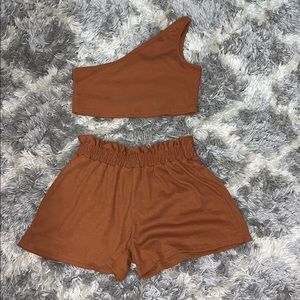 2 piece ribbed set cropped tank & stretchy shorts